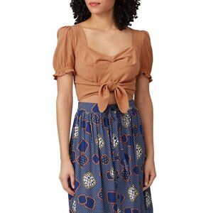 The Odells Lola Brown Crepe Short Sleeve Crop Top Women's Size Large L